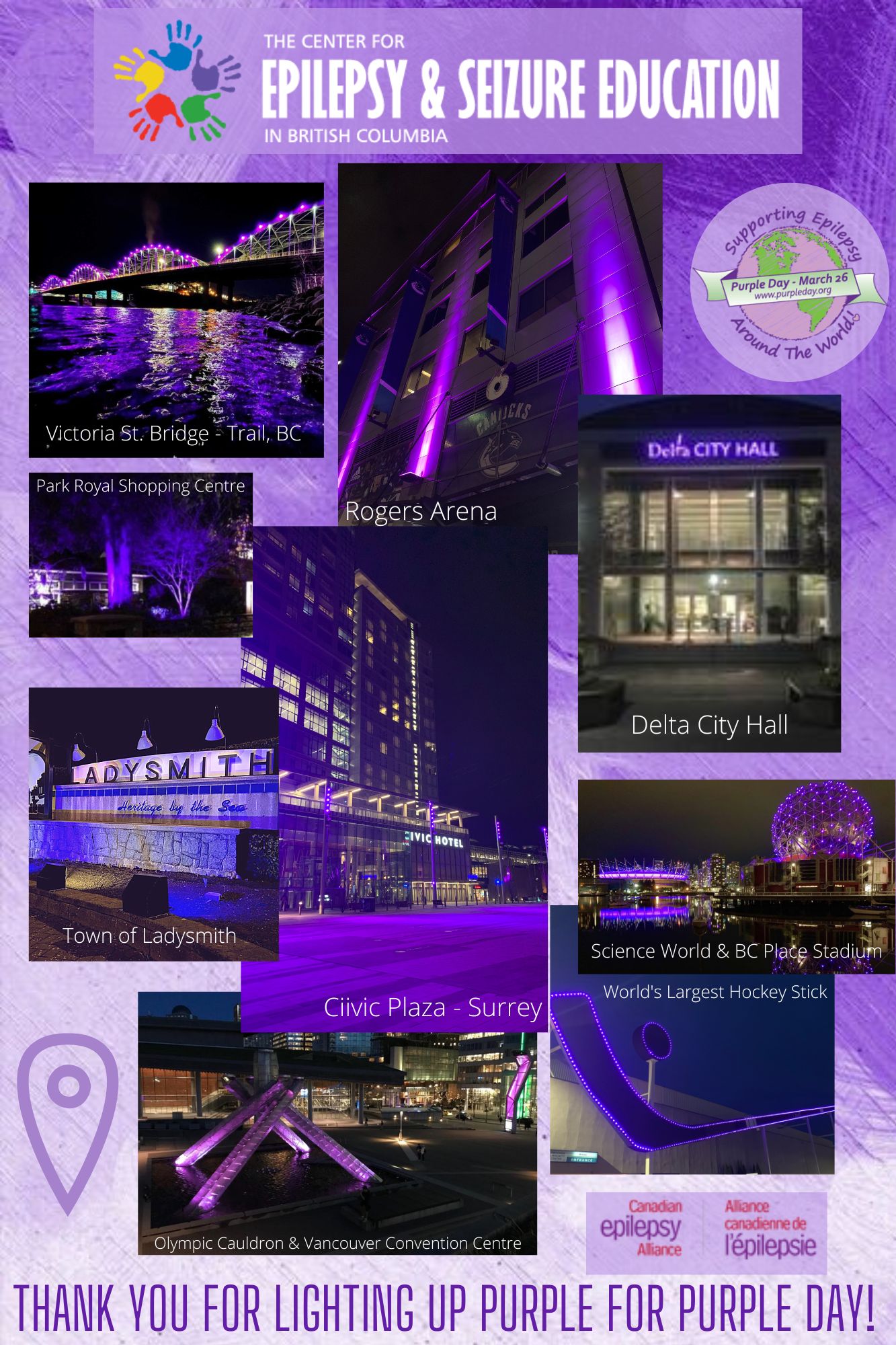 Purple Day 2022 lights photo collage